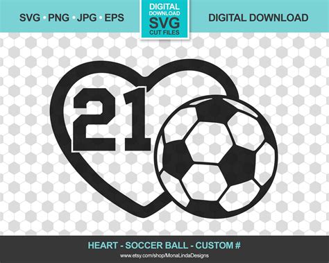 Custom Soccer Ball Heart With Custom Number Svg Png Pdf Etsy