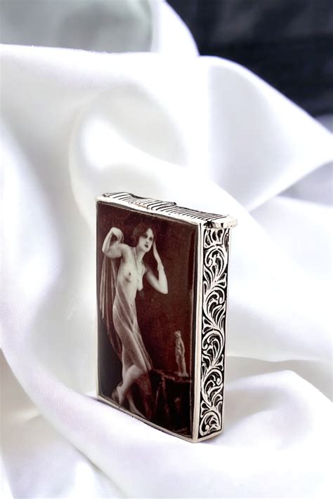 Sterling Silver Vesta With Nude Woman Trinket Box Silver Match Safe Collectable Match Striker