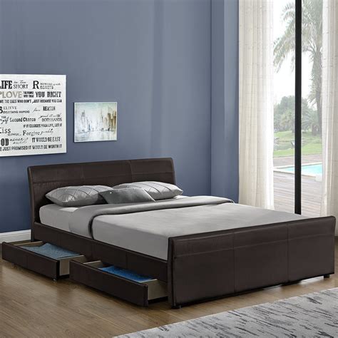 Willsoon Modern Bed With Drawer Faux Leather Double Size Bed For Adult