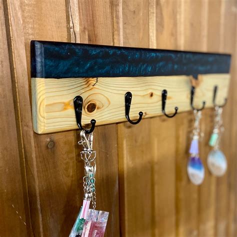 Midnight Pinewood Resin Key Rack, Key Holder, Wooden Key Rack, Key Organizer - Etsy