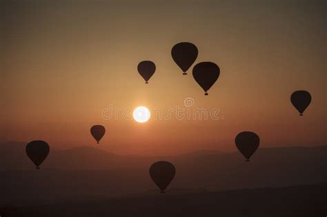 Aerial View Of A Fleet Of Hot Air Balloons In Cappadocia Stock Image Image Of Adventure