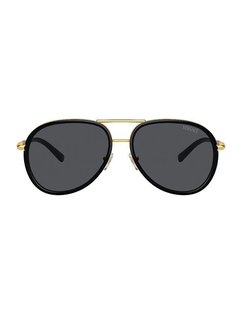 Versace 60mm Aviator Sunglasses Black Gold Smoke Editorialist