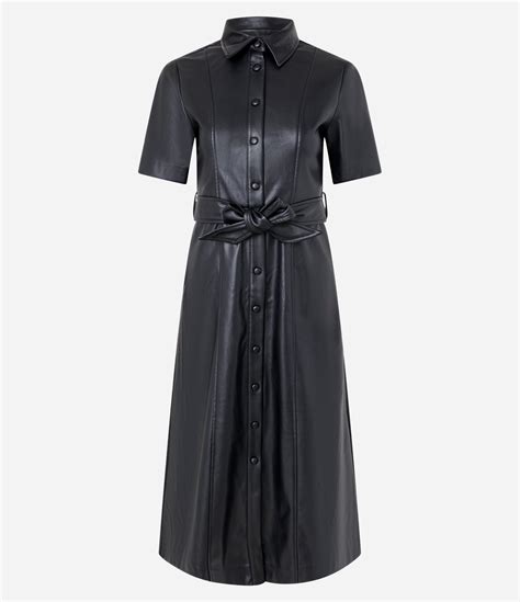 Vestido Chemise Em Pu Faixa Para Amarra O Preto