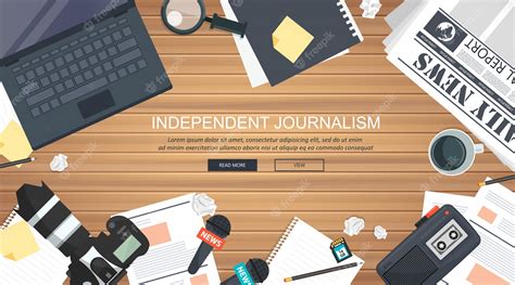 Premium Vector | Equipment for journalist on desk