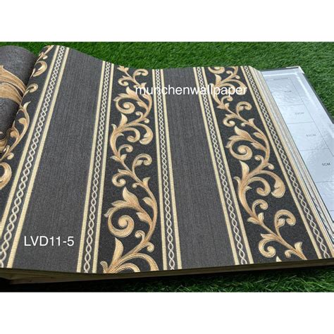 Jual Wallpaper Dinding Ulir Salur Garis Grey Abu Gold Emas Elegan