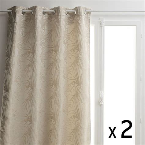 Lot de 2 Rideaux à œillets Occultant Jacquard Beige lin 140 x 260 cm