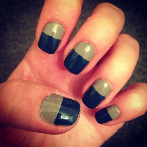 Colorblocked Nails With A Dark Teal And Light Grey Opi Ski Teal We