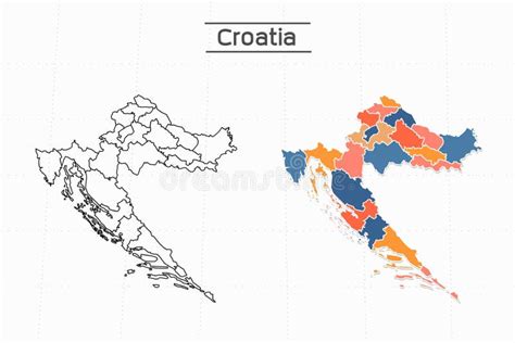 Croatia Map City Vector Divided By Colorful Outline Simplicity Style