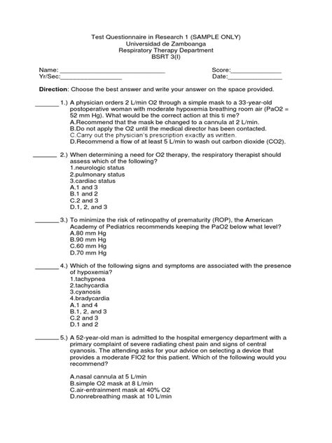 Test Questionnaire In Research 1 Clinical Medicine Medical