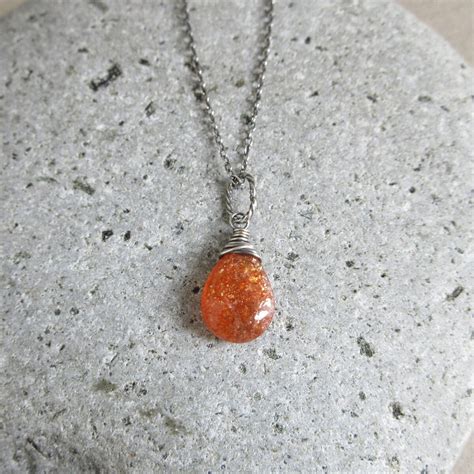 Sunstone Necklace Oxidized Sterling Silver Teardrop Pendant Natural