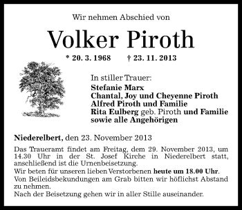 Traueranzeigen Von Volker Piroth Rz Trauer De