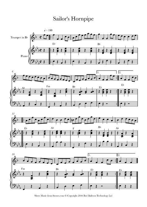 Sailors Hornpipe Sheet Music For Trumpet