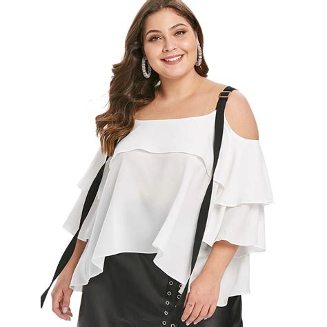 Wipalo Women Fashion Plus Size Two Tone Flounce Blouse Ruffles Trim