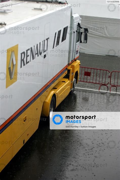 Renault Truck In The Wet Paddock Formula One Testing Day Two