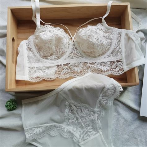 Sexy Ultrathin Transparent Floral Lace Bra And High Waist Panties Set