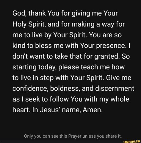 God Thank You For Giving Me Your Holy Spirit And For Making A Way For