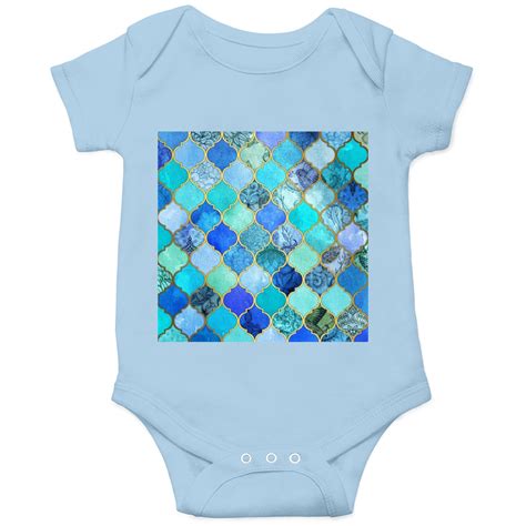 Cobalt Blue Aqua Gold Decorative Moroccan Tile Pattern Onesie