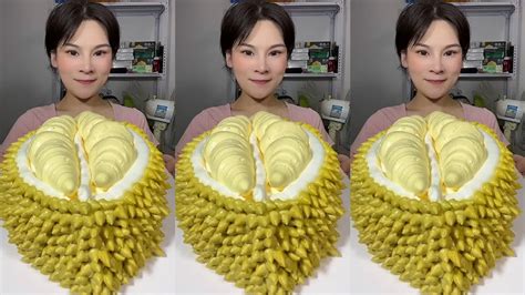 Asmreating Durian Shaped Cream Cake Soft And Waxy Sound