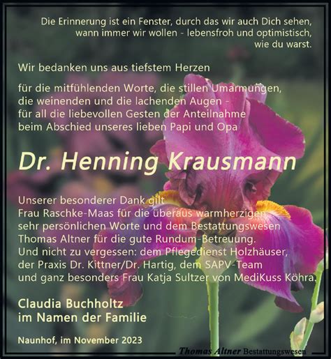 Traueranzeigen Von Hennig Krausmann Trauer Anzeigen De