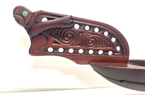 Maori Tekoteko Vintage Hand Carved Wooden Long Inches Canoe Made