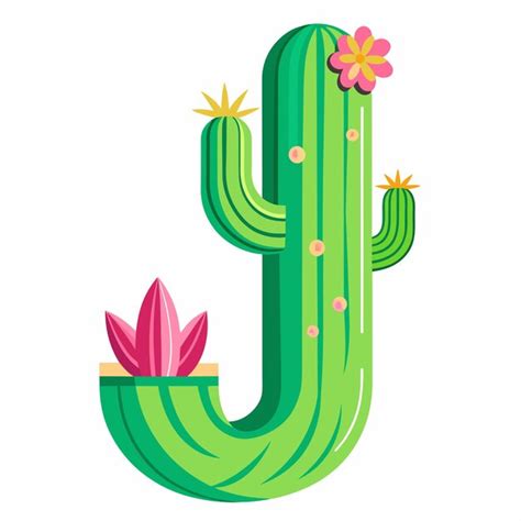 Cactus Alphabet Letter J Vector On Isolated White Background Premium