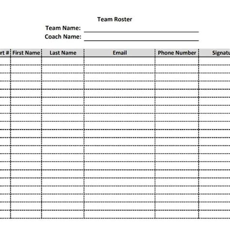 Team Roster Template Etsy