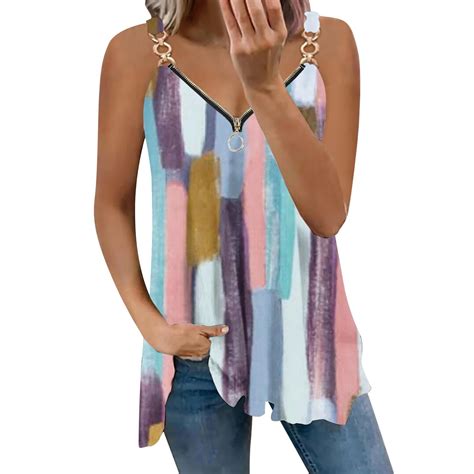 Vbarhmqrt Womens Camisoles With Built In Bra Padded Summer Printed