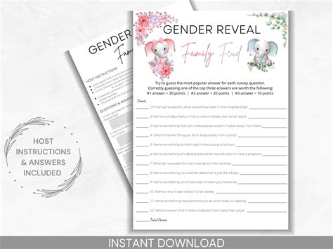Gender Reveal Family Feud, Printable Baby Shower Game, Printable Family