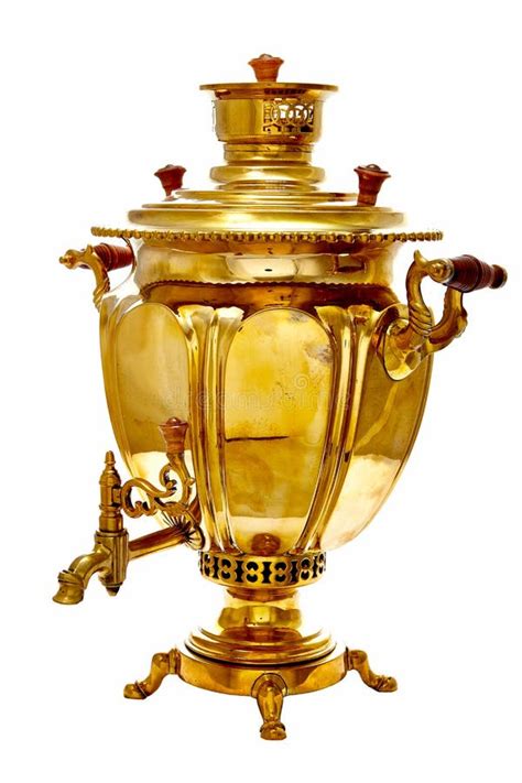 Samovar Ruso De Cobre Del Vintage Aislado En El Fondo Blanco Imagen De