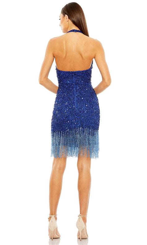 Mac Duggal 10000 Halter Fringed Hem Cocktail Dress Couture Candy