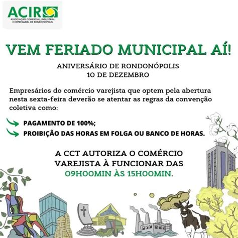 FERIADO FACULTATIVO PARA O COMÉRCIO ANIVERSÁRIO DE RONDONÓPOLIS ACIR