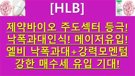 주식투자 Hlb제약바이오 주도섹터 등극낙폭과대인식 메이저유입엘비 낙폭과대강력모멘텀강한 매수세 유입 기대 Youtube