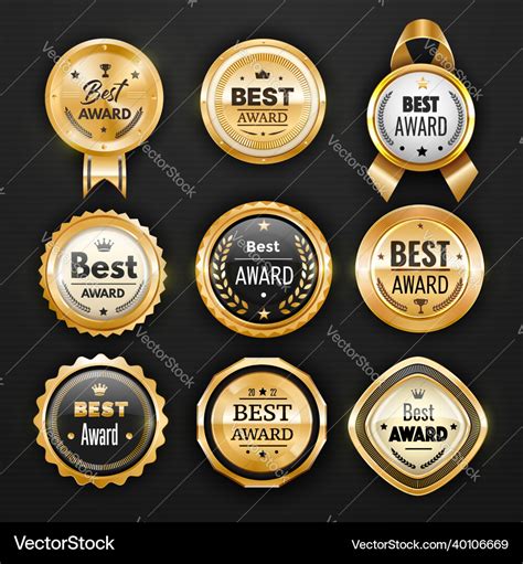 Golden Award Seals Medal Mark Badge And Labels Vector Image