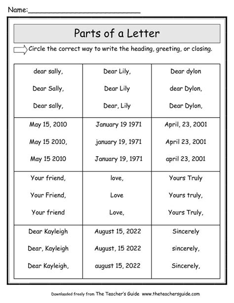 Friendly Letter Worksheets From The Teacher S Guide Letter Writing Activities Friendly Letter