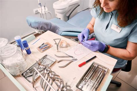 Female Orthodontist Working In Dental Office Stock Photo Image Of