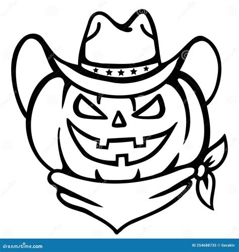 Pumpkin Cowboy Vector Black Graphic Printable Illustration Halloween