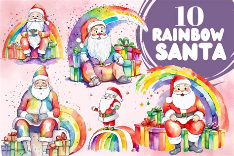 Rainbow Santa Watercolor Clipart Graphic By Kdp Masters · Creative Fabrica