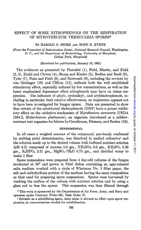 Pdf Effect Of Some Nitrophenols On The Respiration Of Myrothecium