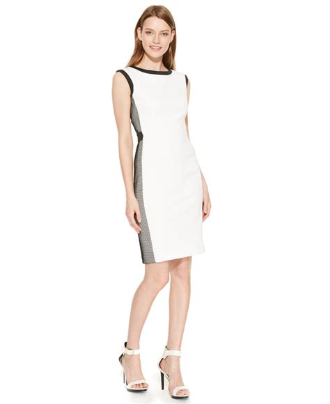 Calvin Klein Mesh Trim Scuba Sheath Dress In White Lyst