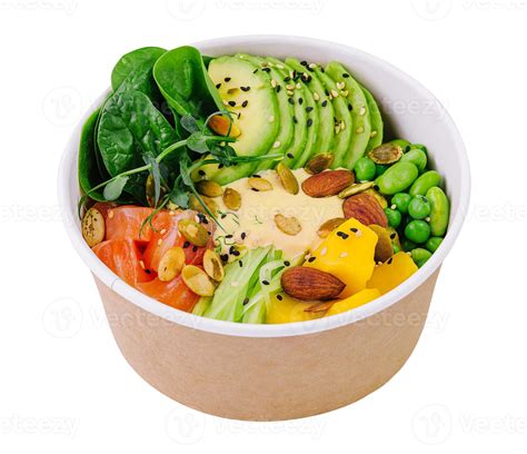 Hawaiian Poke Bowl With Salmon Isolated On White 37294762 Stock Photo