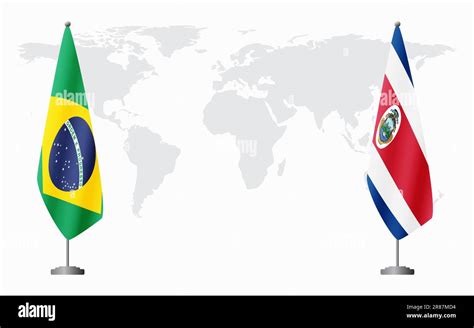 Brazil And Costa Rica Flags For Official Meeting Against Background Of