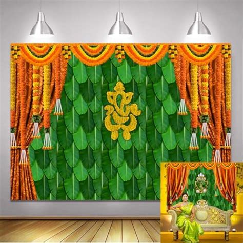 X Ft India Pooja Traditional Photography Backdrop Marigold Green