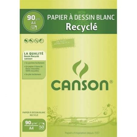 Canson Bloc Papier Dessin Blanc Recycl Feuilles A G