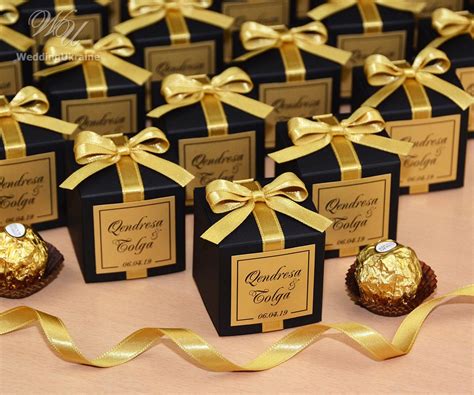 Black And Gold Wedding Favor Boxes For Guests Elegant Wedding