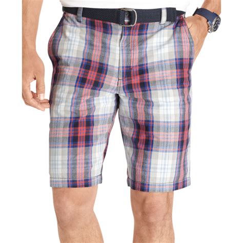 Izod Madras Belted Plaid Shorts For Men Lyst