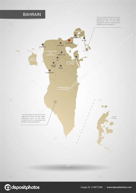 Gestileerde Vector Bahrein Kaart Infographic Gold Kaart Illustratie Met