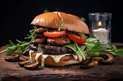 Premium Photo Burger With A Grilled Portobello Mushroom Instead Of A