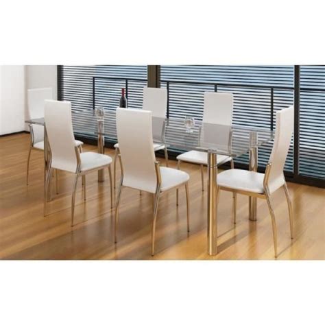 Lot de 6 chaises de salle à manger blanches chromés Cdiscount Maison