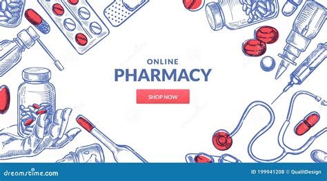 Medicine And Pharmacy Background Drugstore Banner Design With Pills