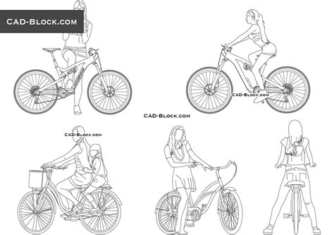 Girl On A Bicycle Vector Dwg Blocks